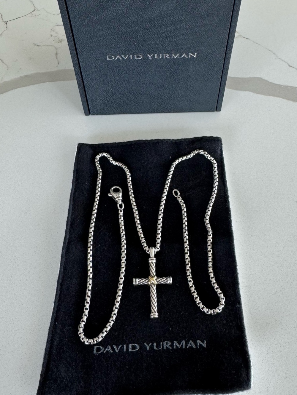 David Yurman Cable Cross Pendant with Box Chain